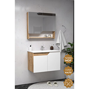 Napoli 80 Cm Mdf Banyo Dolabı Seti Atlantik Çam - Beyaz