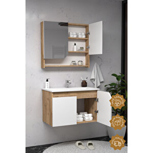 Napoli 80 Cm Mdf Banyo Dolabı Seti Atlantik Çam - Beyaz