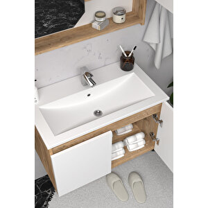 Napoli 80 Cm Mdf Banyo Dolabı Seti Atlantik Çam - Beyaz