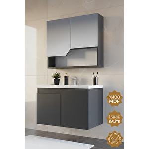 Napoli 80 Cm Mdf Banyo Dolabı Seti Antrasit