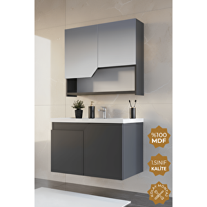 Napoli 80 Cm Mdf Banyo Dolabı Seti Antrasit
