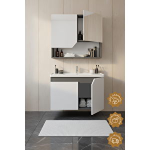 Napoli 80 Cm Mdf Banyo Dolabı Seti Antrasit Beyaz