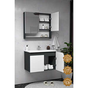 Napoli 80 Cm Mdf Banyo Dolabı Seti Antrasit Beyaz