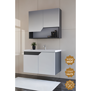 Napoli 65 Cm Mdf Banyo Dolabı Seti Antrasit Beyaz