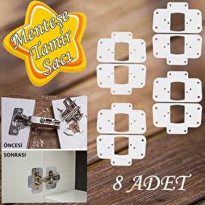 Dolap Kapak Taş Menteşe Tamir Sacı Onarım Kiti Beyaz Metal Yuva Tablası 6.5 X 9 Cm (8 Adet)