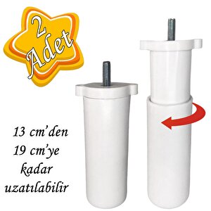 2 Adet Ayarlı Destek Ayağı 13 X 19 Cm Beyaz Gizli Mobilya Kanepe Baza Koltuk Ayakları Metrik 8 Civatalı İnce Diş