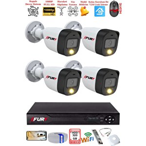 4 Kameralı 5mp Lens 2 Mp Görüntü Gece Renkli Full Hd Ultra Led Akıllı Güvenlik Kamerası Seti 320gb