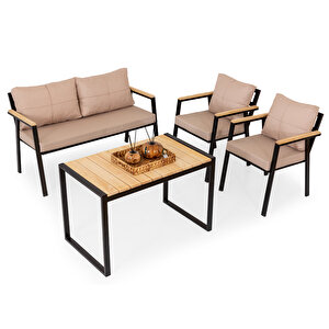 Hanak Alüminyum Bahçe Oturma Grubu Kahve 2+1+1+sehpa