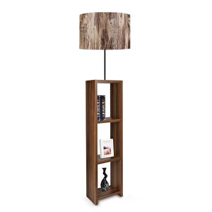 Dekoratif Raflı Ceviz Mdf Lambader Ağaç Desen Pvc Silindir Başlık
