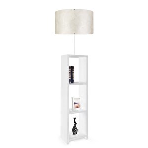 Dekoratif Raflı Beyaz Mdf Lambader Krem Dallı Pvc Silindir Başlık