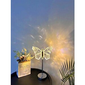 Lw-23 Şarjlı Kelebek Kristal Elmas Masa Lambası Romantik Akrilik Led Gece Lambası Gümüş