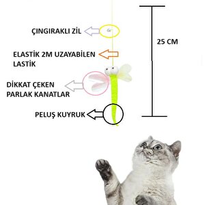 Kendinden Yapışkanlı Elastik Kedi Oltası Oyuncağı Evcil Hayvan Oyuncak Çıngıraklı