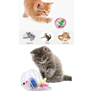 Fareli Kedi Oyuncağı Renkli Metal Kafesli Oyun Topu Kedi Oyun
