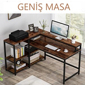 Özel Tasarım Monitör Raflı Ceviz Çalışma Masası