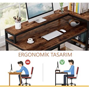 Özel Tasarım Monitör Raflı Ceviz Çalışma Masası