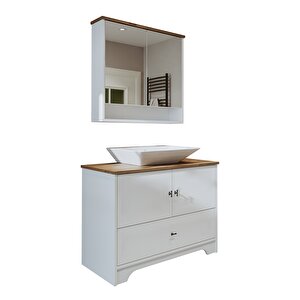 Roomart Lavabolu Mat Beyaz Mdf 100 Cm Çekmeceli Banyo Dolabı + Aynalı Üst Dolabı