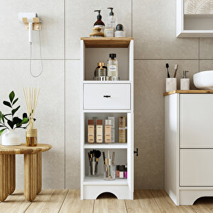 Roomart Banyo Dolabı Mdf 107 X 35 Cm Çekmeceli Banyo Boy Dolabı Mat Beyaz