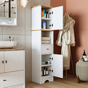 Roomart Banyo Dolabı Mdf 155 X 35 Cm Çekmeceli Banyo Boy Dolabı Mat Beyaz