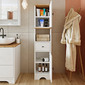 Roomart Banyo Dolabı Mdf 155 X 35 Cm Çekmeceli Banyo Boy Dolabı Mat Beyaz