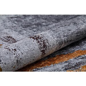 Modern Gri Geometrik Dijital Baskı Yıkanabilir Hipoalerjenik Kaymaz Taban Halı Yolluk 120x200 cm