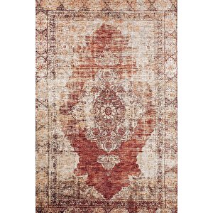 Klasik Kahverengi Salon&oturma Odası Yolluk&yatak Odası Dijital Baskılı Makinede Yıkanabilir Kaymaz Taban Saçaklı Halı Hk048 80x200 cm