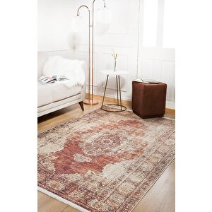 Klasik Kahverengi Salon&oturma Odası Yolluk&yatak Odası Dijital Baskılı Makinede Yıkanabilir Kaymaz Taban Saçaklı Halı Hk048 80x400 cm