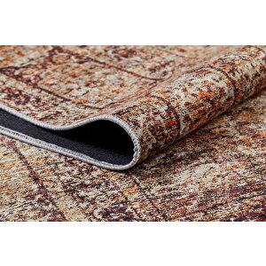 Klasik Kahverengi Salon&oturma Odası Yolluk&yatak Odası Dijital Baskılı Makinede Yıkanabilir Kaymaz Taban Saçaklı Halı Hk048 80x400 cm