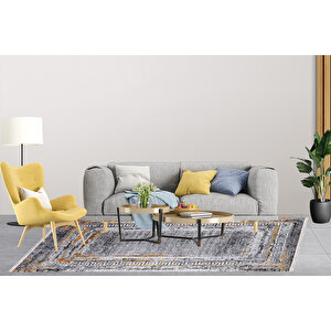 Modern Gri Geometrik Dijital Baskı Yıkanabilir Hipoalerjenik Kaymaz Taban Halı Yolluk