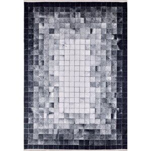 Modern Gri Siyah Dijital Baskı Yıkanabilir Hipoalerjenik Kaymaz Taban Halı Yolluk 80x500 cm