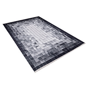 Modern Gri Siyah Dijital Baskı Yıkanabilir Hipoalerjenik Kaymaz Taban Halı Yolluk 80x500 cm