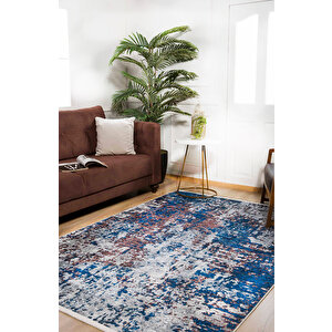 Modern Mavi Dijital Baskı Yıkanabilir Hipoalerjenik Kaymaz Taban Halı Yolluk Ha069 100x500 cm