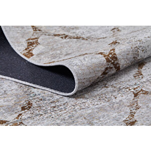 Modern Bej Geometrik Desen Baskı Yıkanabilir Hipoalerjenik  Kaymaz Taban Halı Yolluk 200x300 cm