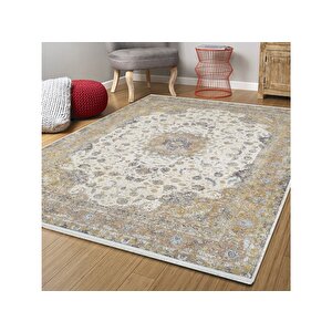 Klasik Altın Desen Krem Salon&oturma Odası Yolluk&yatak Odası Dijital Baskılı Makinede Yıkanabilir Kaymaz Taban Saçaklı Halı Hk196