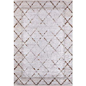 Modern Bej Geometrik Desen Baskı Yıkanabilir Hipoalerjenik  Kaymaz Taban Halı Yolluk 240x340 cm
