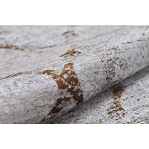 Modern Bej Geometrik Desen Baskı Yıkanabilir Hipoalerjenik  Kaymaz Taban Halı Yolluk