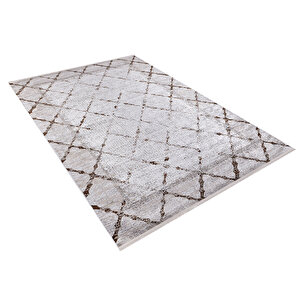 Modern Bej Geometrik Desen Baskı Yıkanabilir Hipoalerjenik  Kaymaz Taban Halı Yolluk 100x150 cm