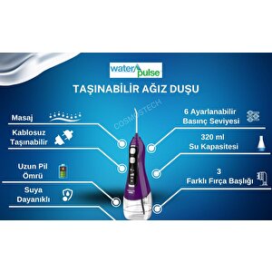 Waterpulse Kablosuz Pro V580 Water Flosser 320ml Taşınabilir Diş/protez Bakım Ve Ağız Duşu Mor