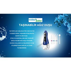 Waterpulse Kablosuz Pro V580 Water Flosser 320ml Taşınabilir Diş/protez Bakım Ve Ağız Duşu Mavi