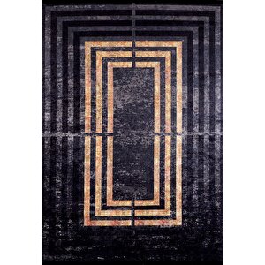 Modern Siyah Altın Desen Dijital Baskı Yıkanabilir Hipoalerjenik Kaymaz Taban Halı Yolluk 80x200 cm