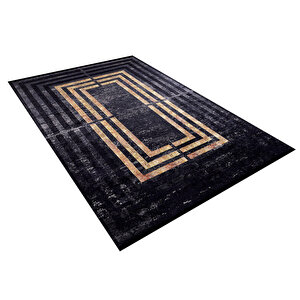 Modern Siyah Altın Desen Dijital Baskı Yıkanabilir Hipoalerjenik Kaymaz Taban Halı Yolluk 80x200 cm