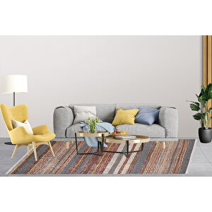 Modern Kahverengi Çizgili Renkli Dijital Baskı Hipoalerjenik Kaymaz Taban Halı Yolluk Ha114