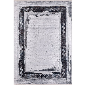Modern Gri Çerçeveli Dijital Baskı Yıkanabilir Hipoalerjenik Kaymaz Taban Halı Yolluk Ha045 120x180 cm