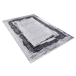 Modern Gri Çerçeveli Dijital Baskı Yıkanabilir Hipoalerjenik Kaymaz Taban Halı Yolluk Ha045 120x180 cm