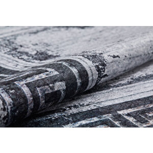 Modern Gri Çerçeveli Dijital Baskı Yıkanabilir Hipoalerjenik Kaymaz Taban Halı Yolluk Ha045 120x180 cm