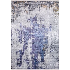 Modern Gri Mavi Desen Dijital Baskı Yıkanabilir Hipoalerjenik Kaymaz Taban Halı Yolluk 80x500 cm