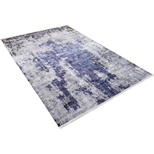 Modern Gri Mavi Desen Dijital Baskı Yıkanabilir Hipoalerjenik Kaymaz Taban Halı Yolluk 80x500 cm