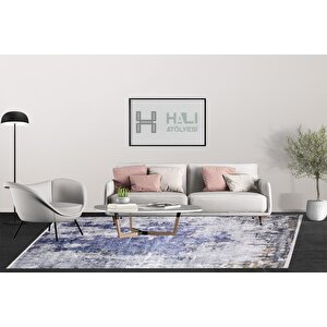 Modern Gri Mavi Desen Dijital Baskı Yıkanabilir Hipoalerjenik Kaymaz Taban Halı Yolluk