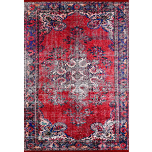 Klasik Kırmızı Salon&oturma Odası Yolluk&yatak Odası Dijital Baskılı Makinede Yıkanabilir Kaymaz Taban Saçaklı Halı Hk107 120x180 cm