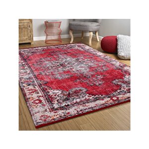 Klasik Kırmızı Salon&oturma Odası Yolluk&yatak Odası Dijital Baskılı Makinede Yıkanabilir Kaymaz Taban Saçaklı Halı Hk107 120x180 cm