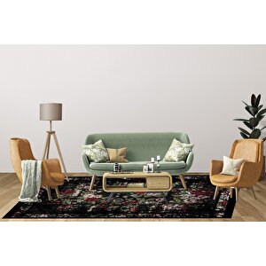 Klasik Siyah Salon&oturma Odası Yolluk&yatak Odası Dijital Baskılı Makinede Yıkanabilir Kaymaz Taban Saçaklı Halı Hk004 180x280 cm